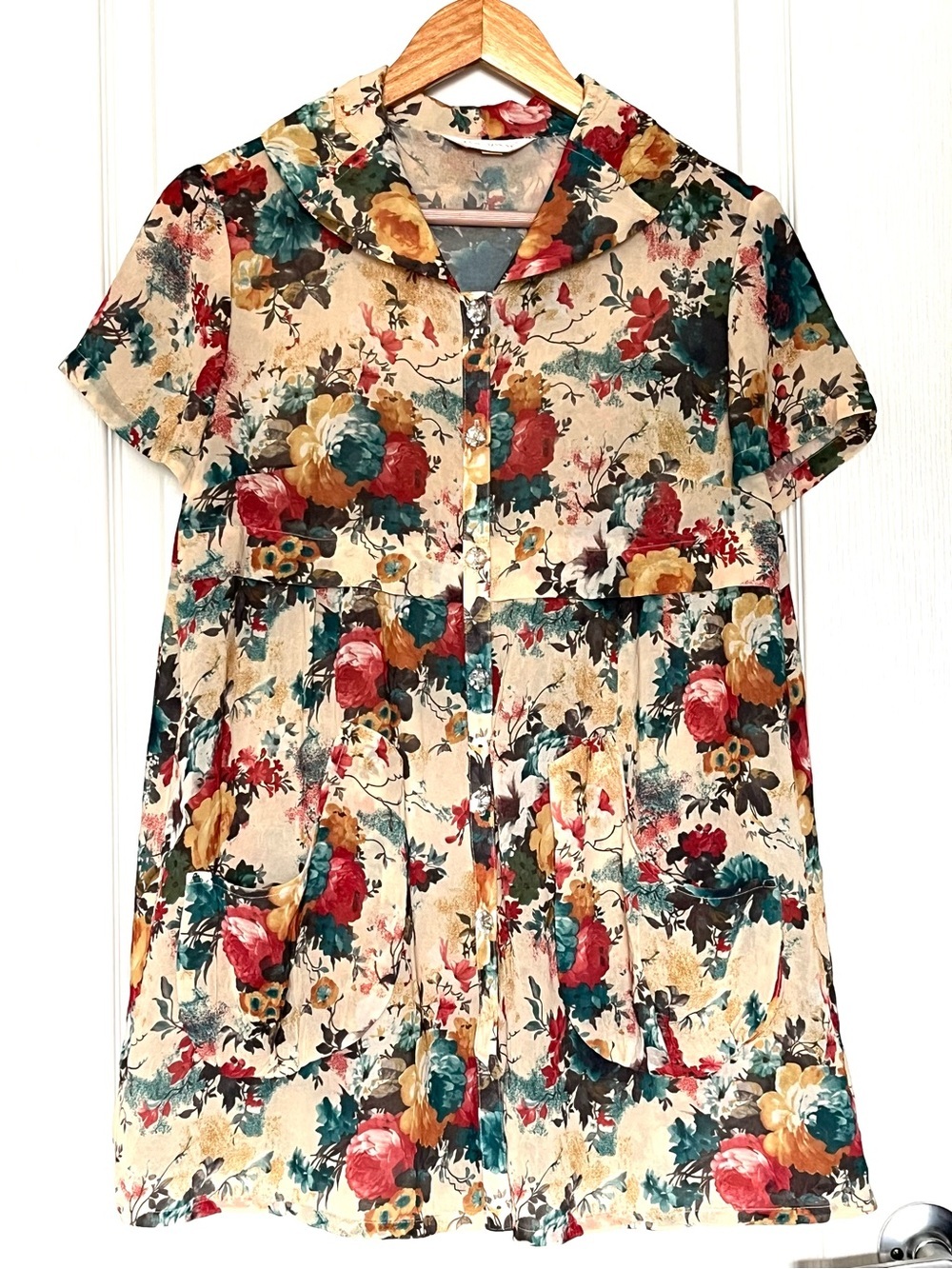 Vintage Basynu Sheer Crinkle Floral Tunic Blouse‎ M/L Whimsigoth Grandmacore